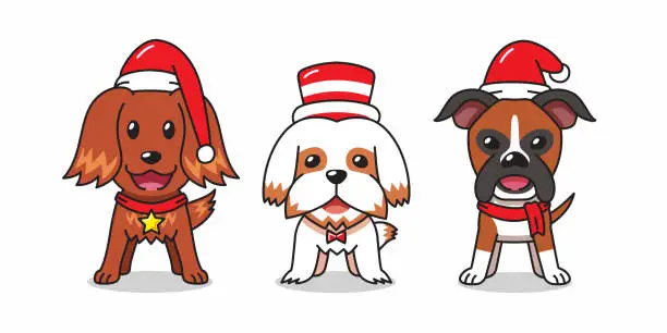 Vector illustration of Cartoon character cute dogs christmas costumes