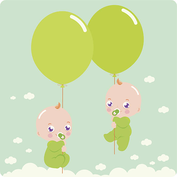 twin dzieci z balonów - baby invitation birthday card baby shower stock illustrations