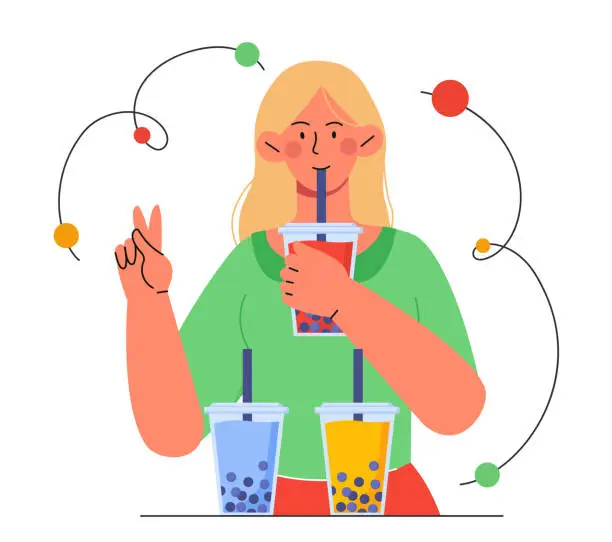 Vector illustration of Woman drink tea bubble vector