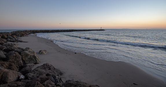Sunset at dusk on the Oxnard seashore in southern California United States