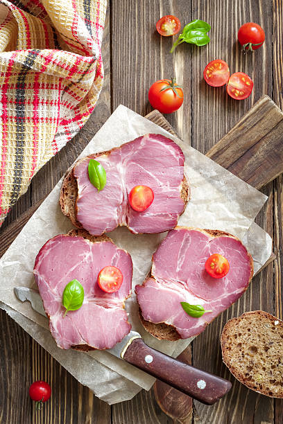panini - sandwich turkey lunch table foto e immagini stock