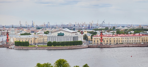 SAINT PETERSBURG, RUSSIA - MAY 27, 2021: Buildings in the city center, taken from a high point