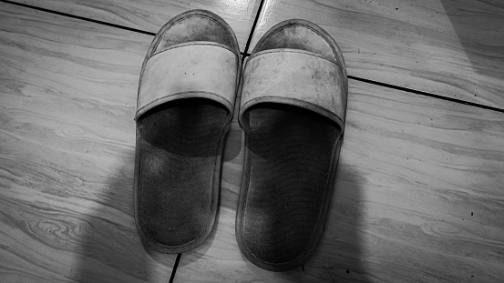 A pair of sandals or slippers on the floor