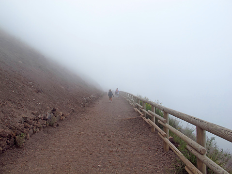 Vesuvius, Italy - 22 Jul 2011: Volcano Vesuvius in the fog, Italy