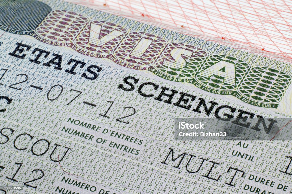 Schengen visa in passport Close up Schengen visa in the passport Schengen Agreement Stock Photo