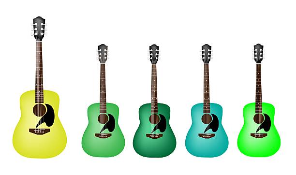 illustrations, cliparts, dessins animés et icônes de vert magnifique couleurs de guitare acoustique sur fond blanc - tabulature