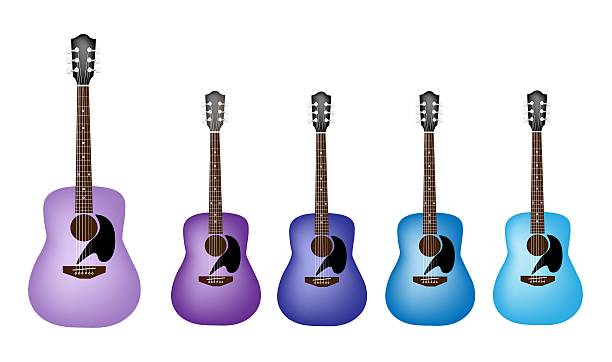 piękny niebieski i fioletowy kolory gitary akustycznej - tabulature stock illustrations