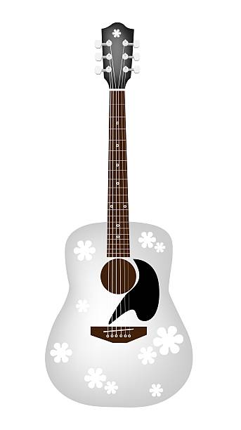 illustrations, cliparts, dessins animés et icônes de motif de belles fleurs sur blanc guitare acoustique - tabulature