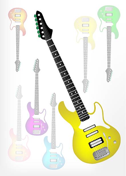 illustrations, cliparts, dessins animés et icônes de jaune guitare électrique avec fond ombres - tabulature