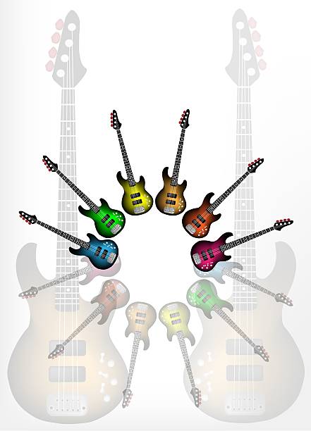 różne kolor elektryczne gitary z gitara cień tle - tabulature stock illustrations
