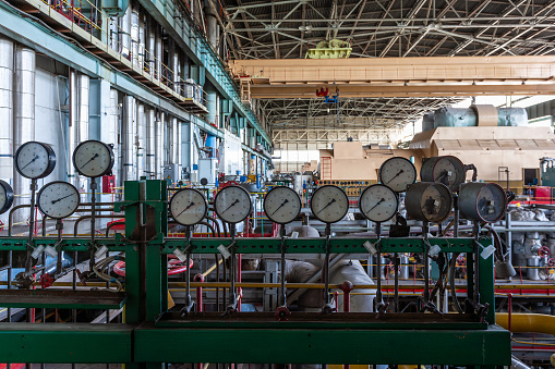 Pressure gauges in an old abandoned power station