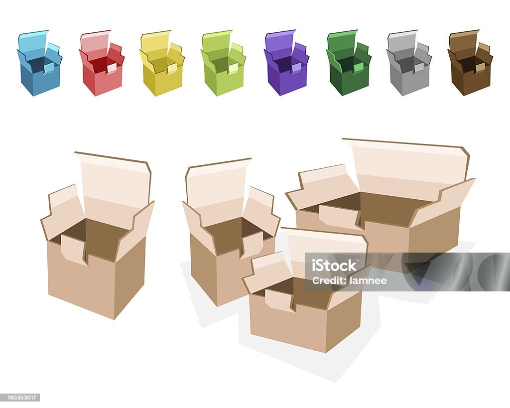 Красочные иллюстрации набор открытые картонные коробки - Стоковые иллюстрации Без людей роялти-фри