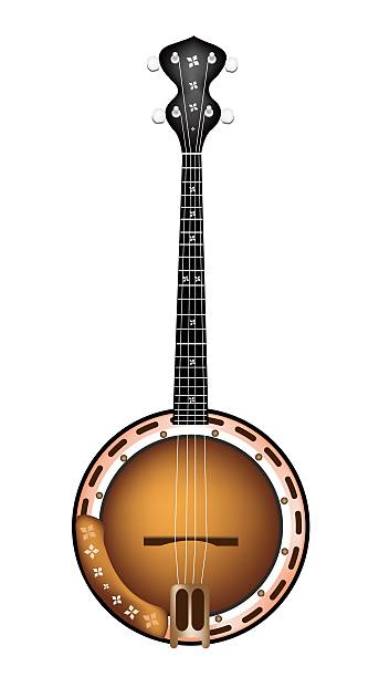 illustrazioni stock, clip art, cartoni animati e icone di tendenza di belle marrone banjo su sfondo bianco - tabulature