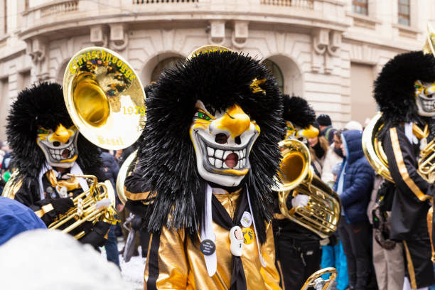 Basel carnival 2023. Guggemuusig group stock photo