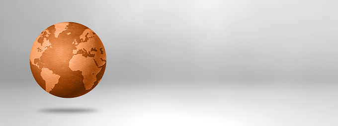 Leather world globe isolated on white background. 3D illustration. Horizontal banner