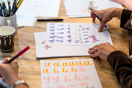 Lettering Classing Art Lettering Workshop Learning To Draw Letters College Classes Stock ...