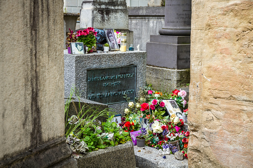 Paris - France - May 02, 2023 : Jim Morrison Grave in the Pere Lachaise Cemetery