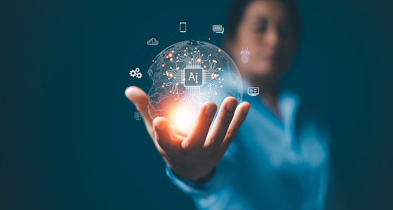 Ai, the concept of artificial intelligence use analytics, automation, and an autonomous brain. big data management, computer connection information intelligence technology, A.I., Automated GPT