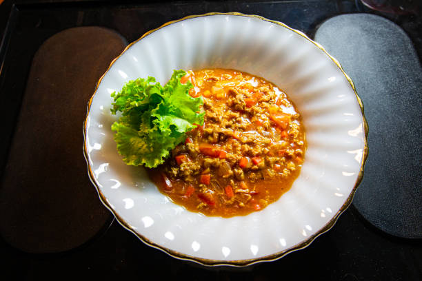 istock Minced pork noodles red soup. 1803565779