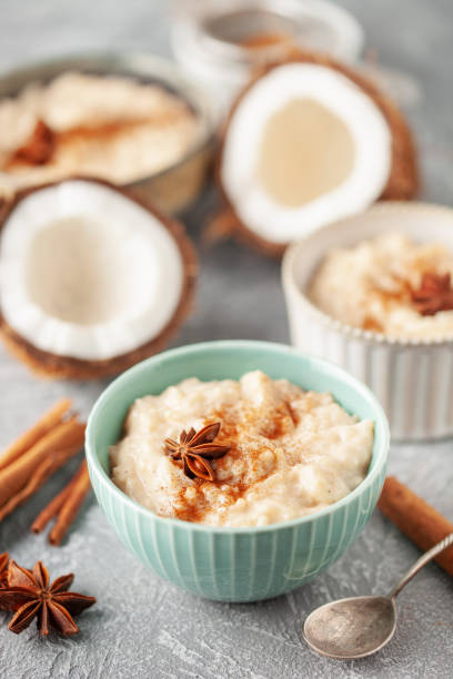 istock Spanish rice pudding Arroz con Leche in  cream bowl on the table 1803578275