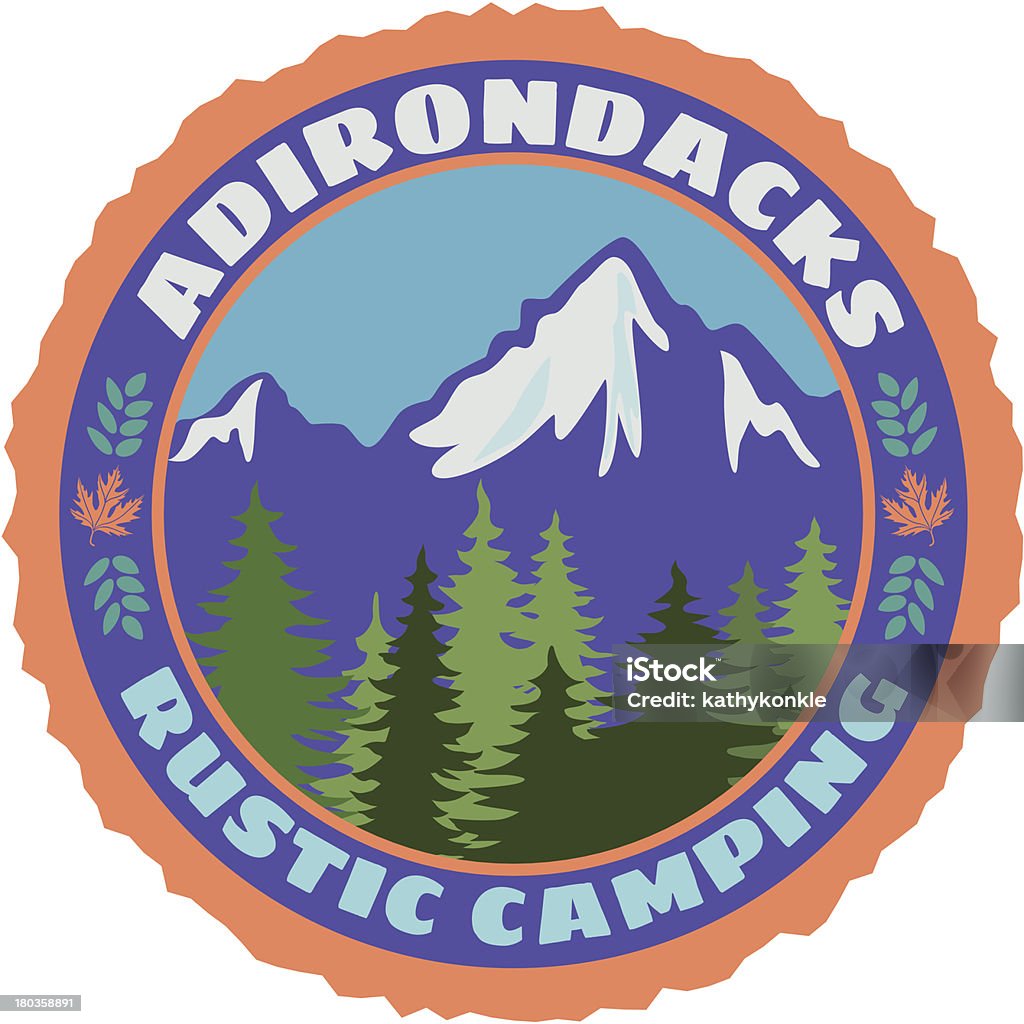 Adirondacks rustic camping A vector luggage label or travel sticker for the Adirondacks mountains in New York State. Adirondack Mountains stock vector