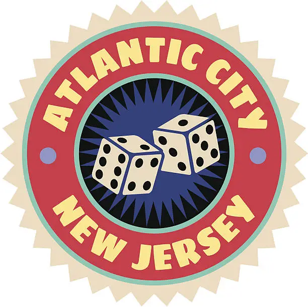 Vector illustration of Atlantic City luggage label or travel sticker