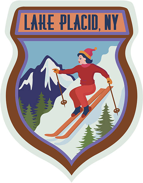 label bagasi lake placid atau stiker perjalanan - lake placid ilustrasi stok