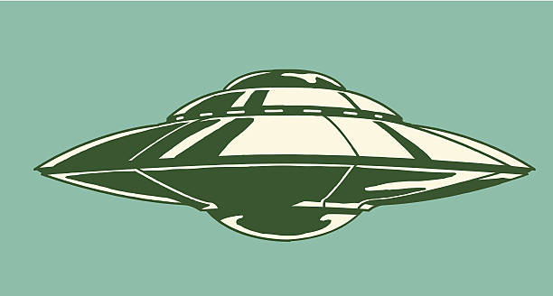 Spaceship illustration on teal background Spaceship ufo stock illustrations