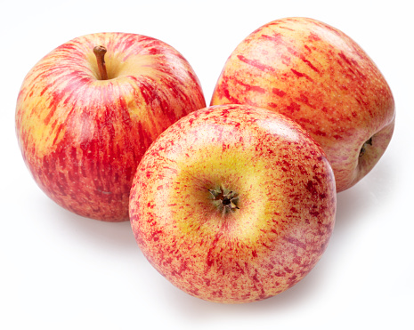 Ripe honeycrisp apples isolated on white background.