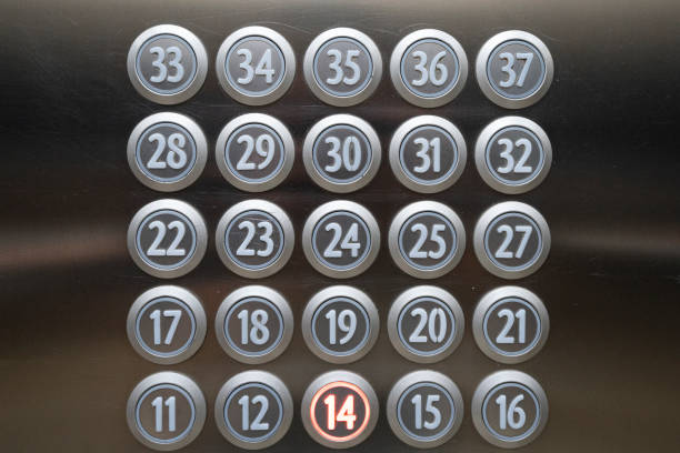 Closeup of metal buttons in an elevator background. High quality photo