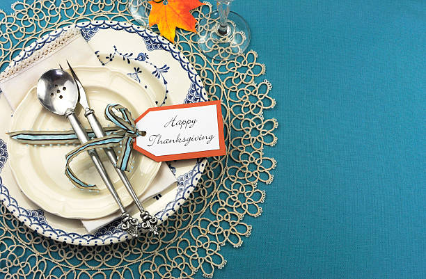 istock Beautiful vintage Thanksgiving dinner table place setting 180362281