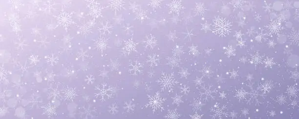 Vector illustration of Christmas snowy background. Cold pink winter sky. Vector ice blizzard on gradient texture with flakes. Festive new year theme for season sale wallpaper.