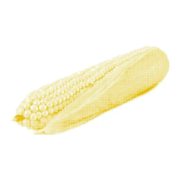 Vector illustration of ear of corn from yellow circles dots of different sizes on white background