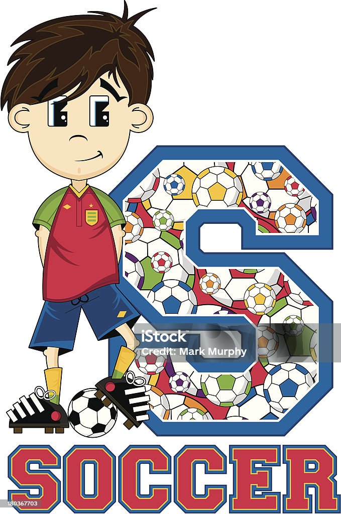 Menino de futebol com estampas de aprendizagem Letra S - Vetor de Adolescente royalty-free