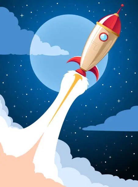 Vector illustration of Spaceship Rocket taking off