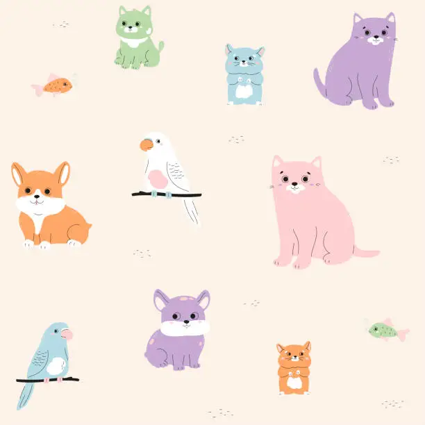 Vector illustration of Pets seamless pattern.