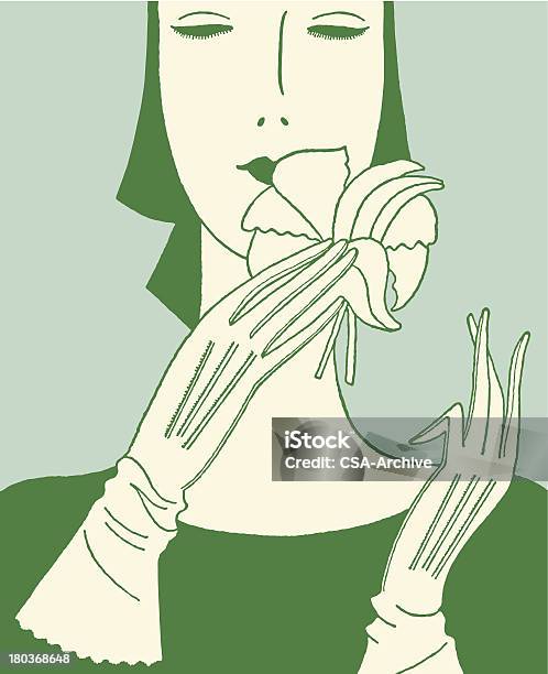 Kobieta Kwiat Zapach - Stockowe grafiki wektorowe i więcej obrazów Moda - Moda, Rękawica ochronna, Rękawiczka