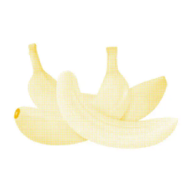 Vector illustration of Bananas whole and peeled isolated, from yellow circle dots of different sizes on white background