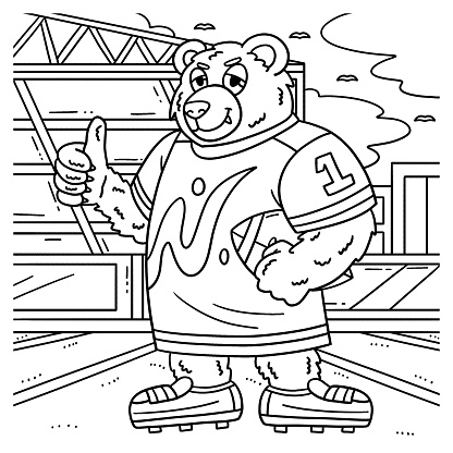 American Football Bear Mascot Coloring Page Stock Illustration