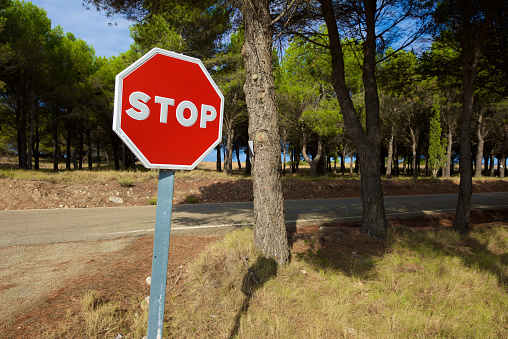 Stop traffic sign in Zaragoza province in Spain.