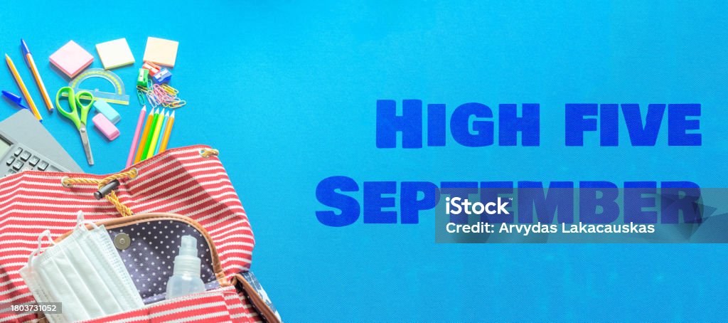 September Backpack High Five September Textstripped Backpack With School Supplies Top View ...