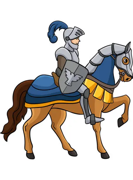 Vector illustration of Knight on a Horse Cartoon Colored Clipart