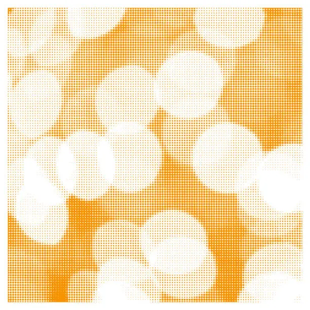 Vector illustration of Glare from lights in out-of-focus, from yellow circle dots of different sizes on white background