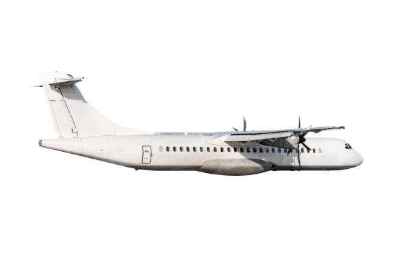 istock Passenger turboprop aircraft flies isolated on white background 1803744710