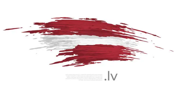 Vector illustration of Latvia flag. Brush strokes, grunge. Stripes colors of the latvian flag on a white background. Vector design national poster, template, place for text. State patriotic banner of latvia, flyer