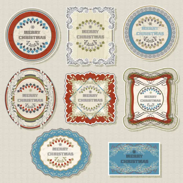 Vector illustration of Holiday Vintage Frames and Labels - stock illustration