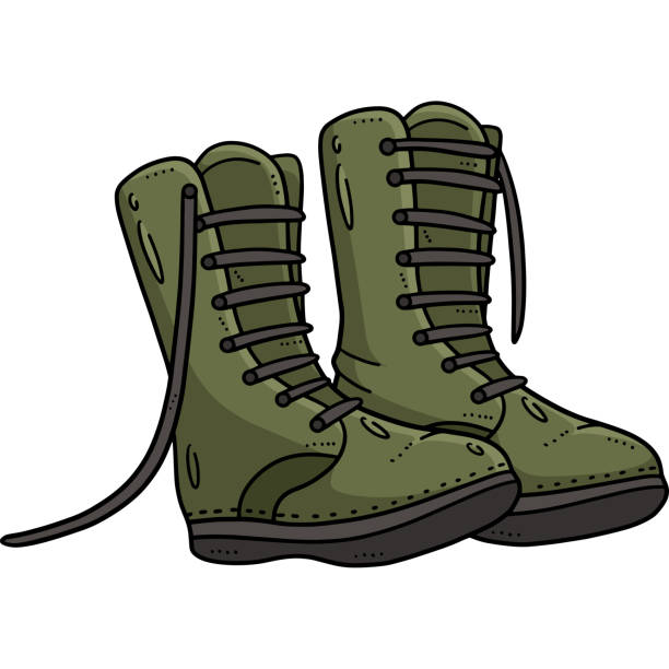 illustrazioni stock, clip art, cartoni animati e icone di tendenza di stivali da combattimento cartone animato colorato clipart illustrazione - anfibio