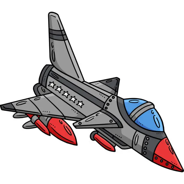 Vector illustration of Fighter Jet Cartoon Colored Clipart Illustration