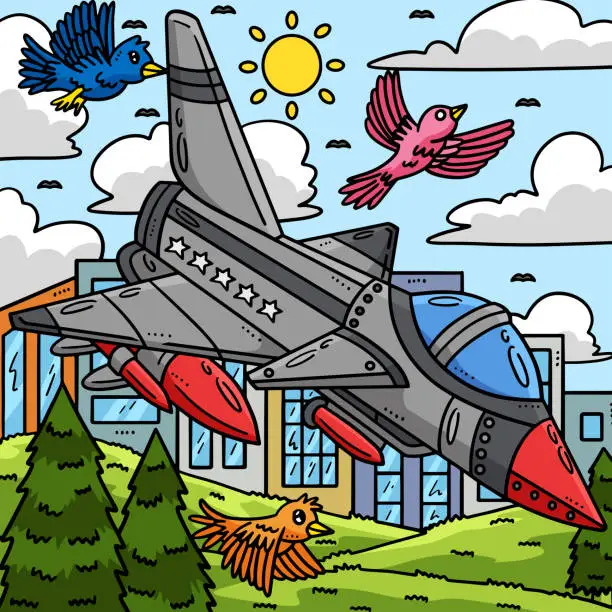 Vector illustration of Memorial Day Fighter Jet Colored Cartoon