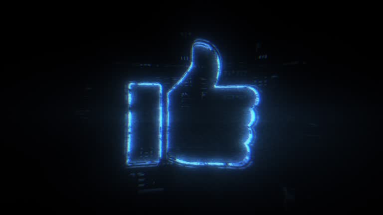 Digital like icon hologram on black background. Design element